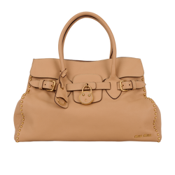 Studded Tote, Leather, Beige, 171, 2*